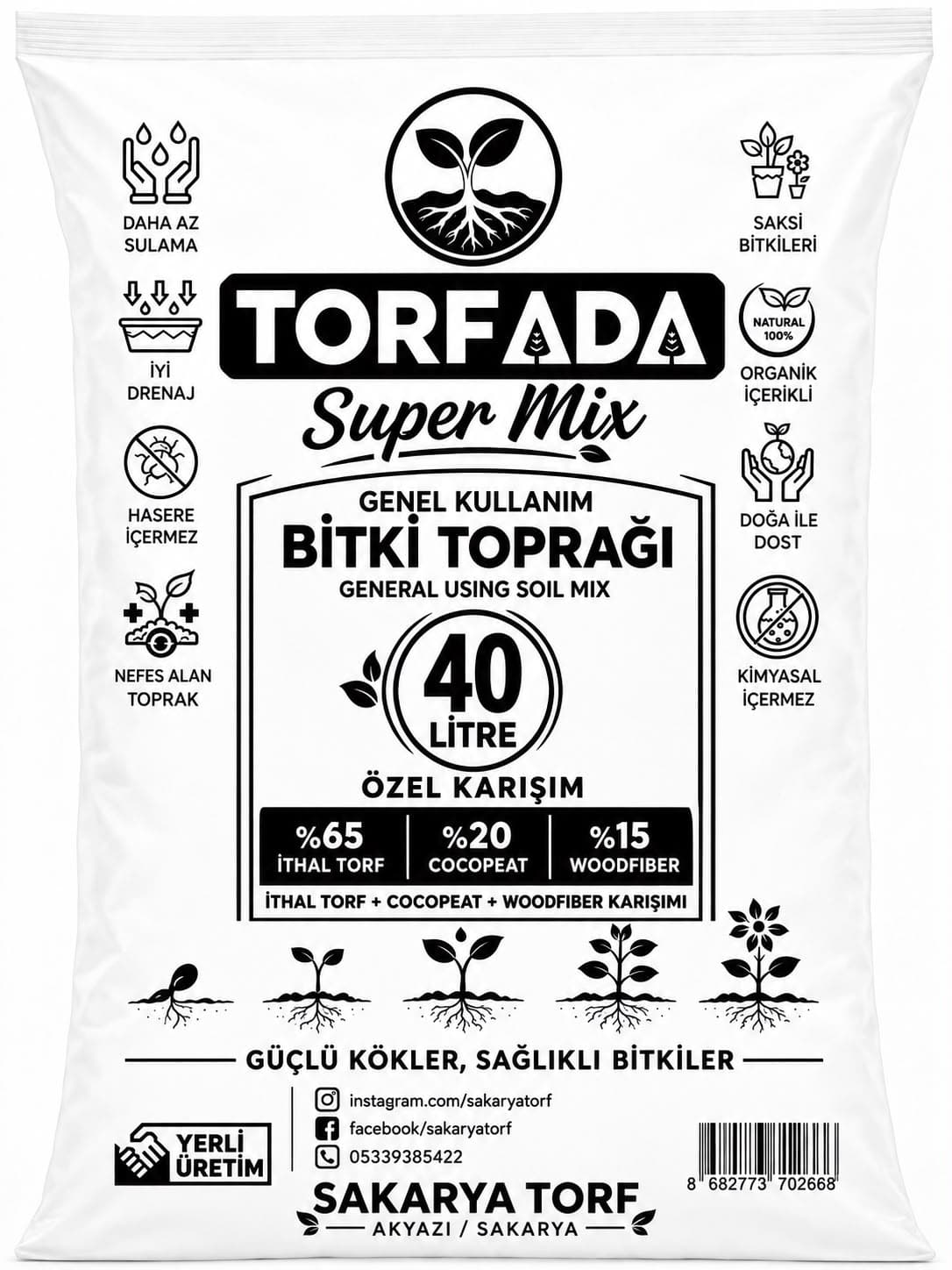 TORFADA Super Mix 40 Litre Genel Kullanım Bitki Toprağı